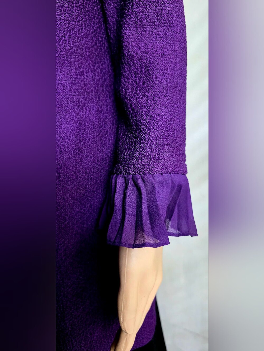 St. John Purple Ruffle Knit Jacket Size 2 + Coordinating Wool Blend Top - Picture 5 of 10